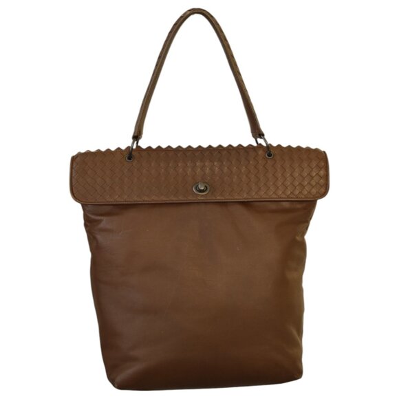 Bottega Veneta Brown Leather Intrecciato Flap top Shoulder Bag Handbag - Picture 1 of 16
